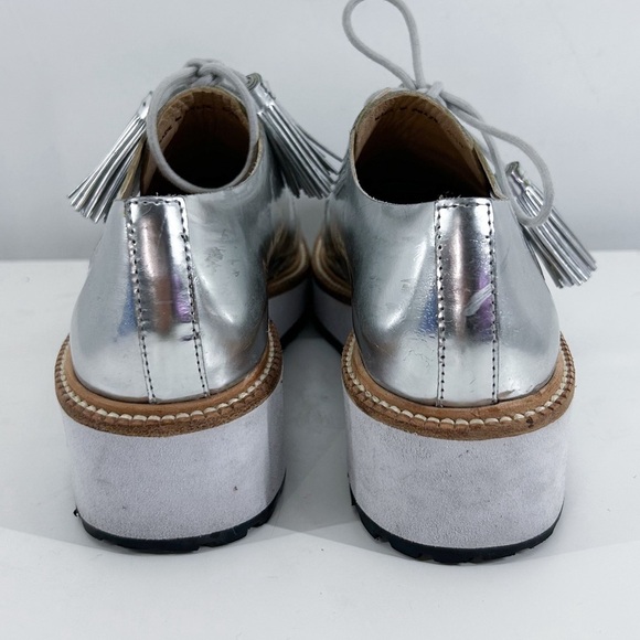 Loeffler Randall Callie Silver Metallic Leather Lace Up Oxfords Size 6.5 - Picture 4 of 7